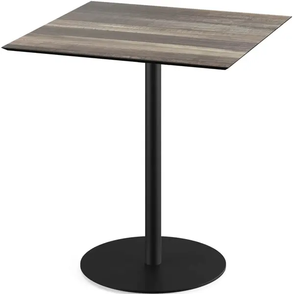 Inklapbare Tafel | URBAN | HPL/RVS | Houtlook Blad | Zwart Frame | In-/Outdoor | 700x700x732(h)mm