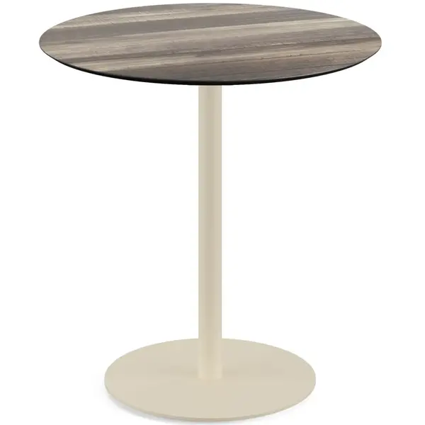 Inklapbare Tafel | URBAN | HPL/RVS | Houtlook Blad | Zandkleurig Frame | In-/Outdoor | Ø700x732(h)mm
