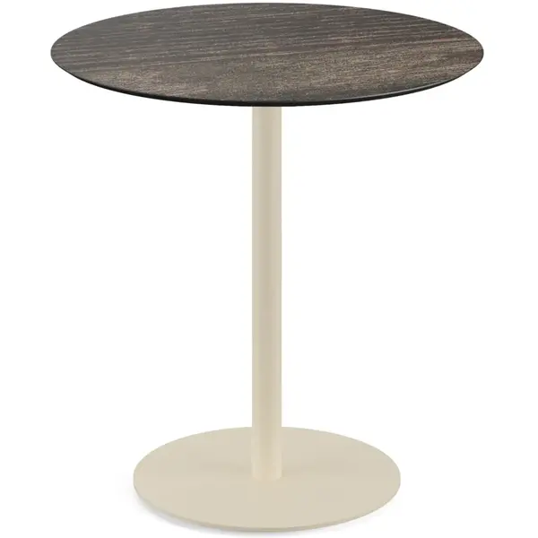 Inklapbare Tafel | URBAN | HPL/RVS | Houtlook Blad | Zandkleurig Frame | In-/Outdoor | Ø700x732(h)mm