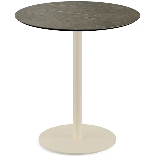 Inklapbare Tafel | URBAN | HPL/RVS | Marmerlook Blad | Zandkleurig Frame | In-/Outdoor | Ø700x732(h)mm