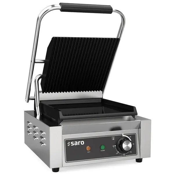 Contact-/Paninigrill | PG-SERIE | Enkel | Glad/Gegroefd Oppervlak 220x230 (Gietijzer) | 50°C/300°C | 1.8kW (230V) | 320x410x190(h)mm
