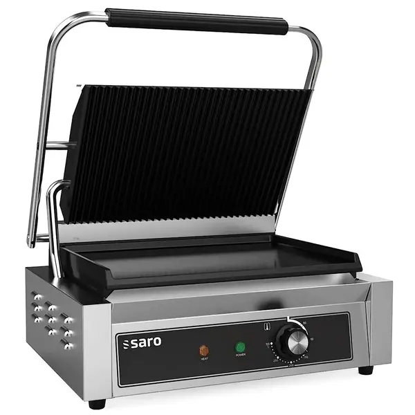 Contact-/Paninigrill | PG-SERIE | Enkel | Glad/Gegroefd Oppervlak 340x230 (Gietijzer) | 50°C/300°C | 2.2kW (230V) | 440x384x203(h)mm