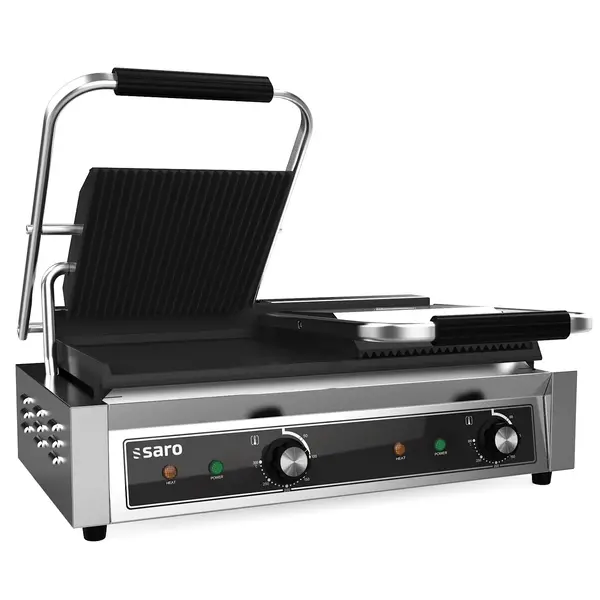 Contact-/Paninigrill | PG-SERIE | Dubbel | Glad/Gegroefd Oppervlak 480x230 (Gietijzer) | 50°C/300°C | 3.6kW (230V) | 580x384x203(h)mm