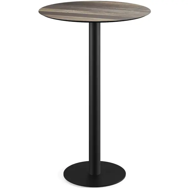 Inklapbare Statafel | URBAN | HPL/RVS | Houtlook Blad | Zwart Frame | In-/Outdoor | Ø700x1092(h)mm