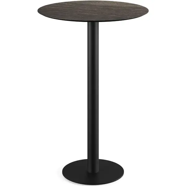 Inklapbare Statafel | URBAN | HPL/RVS | Houtlook Blad | Zwart Frame | In-/Outdoor | Ø700x1092(h)mm