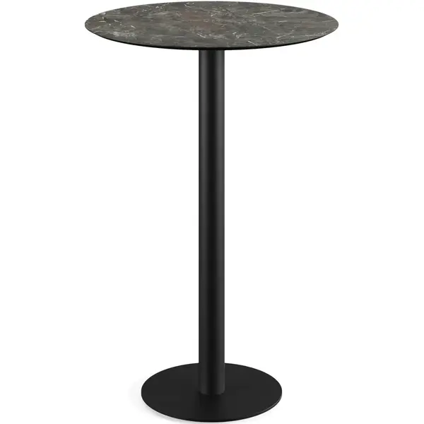 Inklapbare Statafel | URBAN | HPL/RVS | Marmerlook Blad | Zwart Frame | In-/Outdoor | Ø700x1092(h)mm