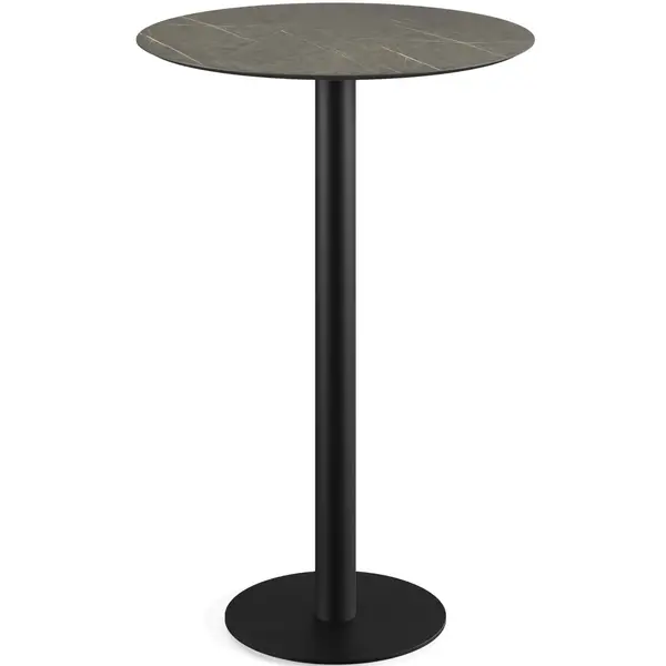 Inklapbare Statafel | URBAN | HPL/RVS | Marmerlook Blad | Zwart Frame | In-/Outdoor | Ø700x1092(h)mm