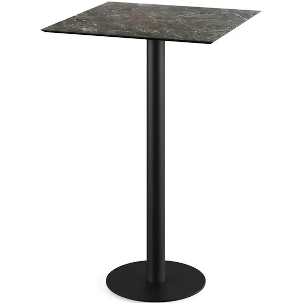 Inklapbare Statafel | URBAN | HPL/RVS | Marmerlook Blad | Zwart Frame | In-/Outdoor | 700x700x1092(h)mm