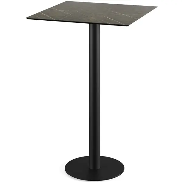 Inklapbare Statafel | URBAN | HPL/RVS | Marmerlook Blad | Zwart Frame | In-/Outdoor | 700x700x1092(h)mm