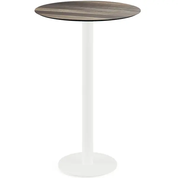 Inklapbare Statafel | URBAN | HPL/RVS | Houtlook Blad | Wit Frame | In-/Outdoor | Ø700x1092(h)mm