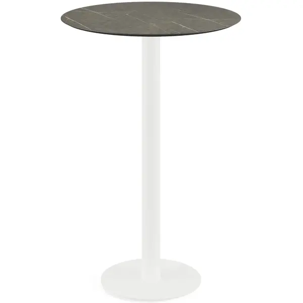 Inklapbare Statafel | URBAN | HPL/RVS | Marmerlook Blad | Wit Frame | In-/Outdoor | Ø700x1092(h)mm