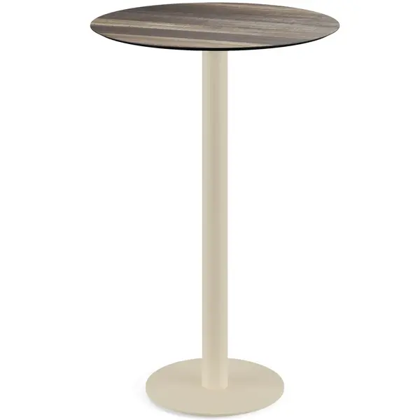 Statafel | URBAN | HPL/RVS | Houtlook Blad | Zandkleurig Frame | In-/Outdoor | Ø700x1092(h)mm