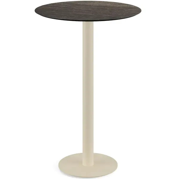 Statafel | URBAN | HPL/RVS | Houtlook Blad | Zandkleurig Frame | In-/Outdoor | Ø700x1092(h)mm