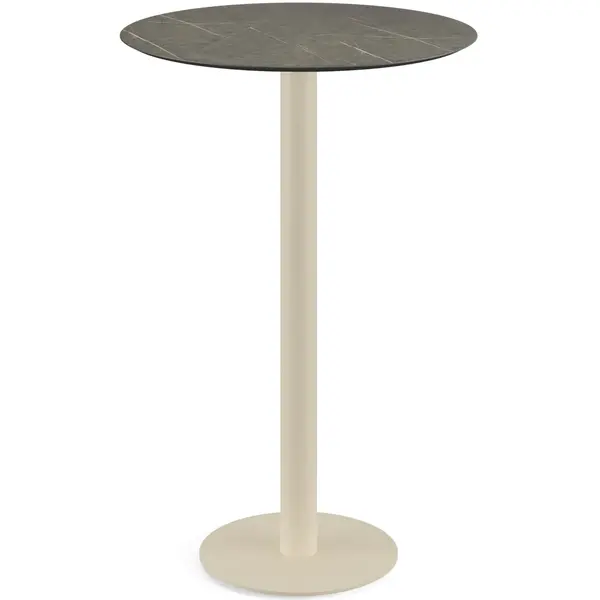 Statafel | URBAN | HPL/RVS | Marmerlook Blad | Zandkleurig Frame | In-/Outdoor | Ø700x1092(h)mm