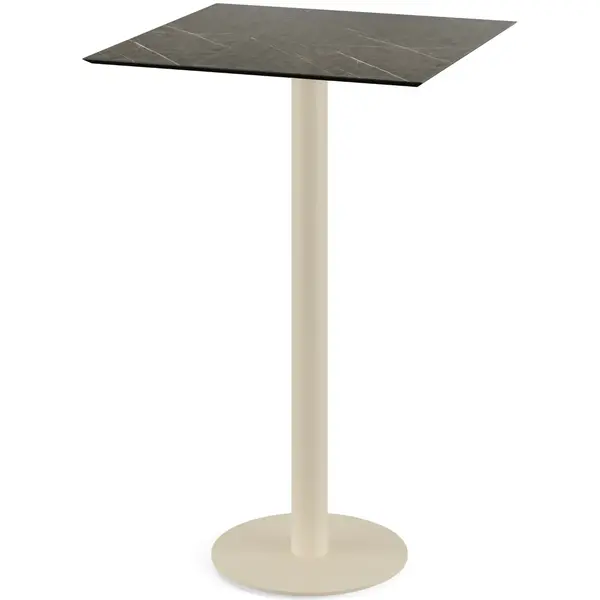 Statafel | URBAN | HPL/RVS | Marmerlook Blad | Zandkleurig Frame | In-/Outdoor | 700x700x1092(h)mm
