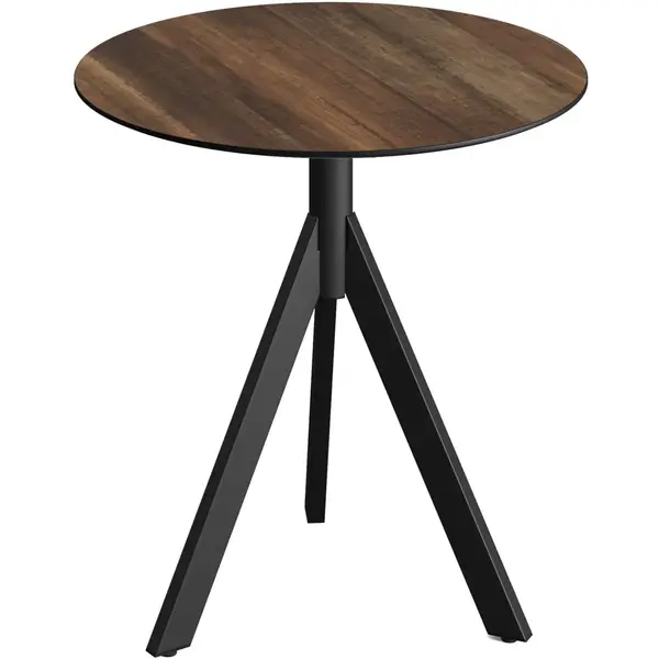 Inklapbare Tafel | INFINITY | HPL/RVS | Houtlook Blad | Zwart Frame | In-/Outdoor | Ø700x740(h)mm