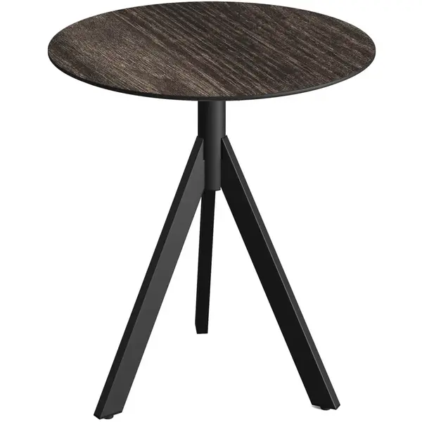 Inklapbare Tafel | INFINITY | HPL/RVS | Houtlook Blad | Zwart Frame | In-/Outdoor | Ø700x740(h)mm