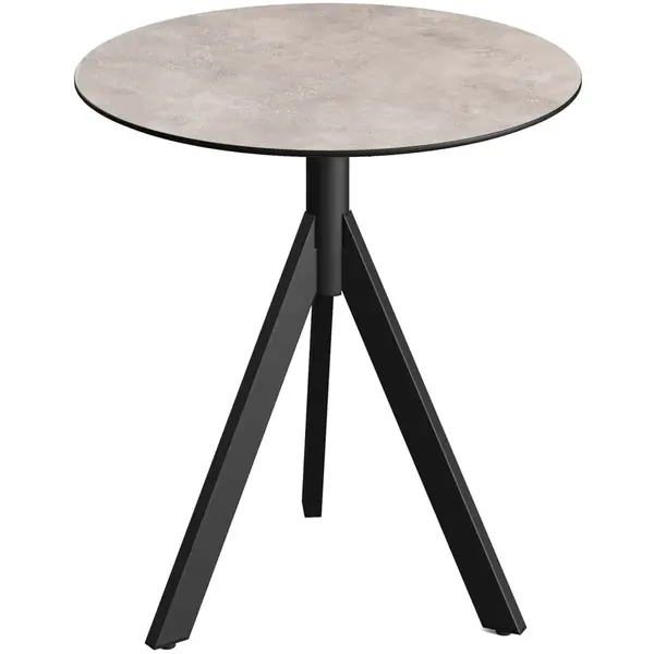 Inklapbare Tafel | INFINITY | HPL/RVS | Steenlook Blad | Zwart Frame | In-/Outdoor | Ø700x740(h)mm