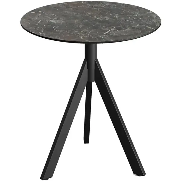 Inklapbare Tafel | INFINITY | HPL/RVS | Marmerlook Blad | Zwart Frame | In-/Outdoor | Ø700x740(h)mm