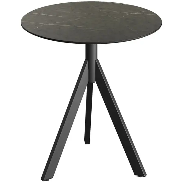 Inklapbare Tafel | INFINITY | HPL/RVS | Marmerlook Blad | Zwart Frame | In-/Outdoor | Ø700x740(h)mm