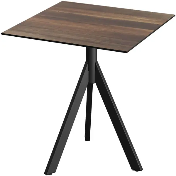 Inklapbare Tafel | INFINITY | HPL/RVS | Houtlook Blad | Zwart Frame | In-/Outdoor | 700x700x740(h)mm