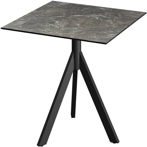 Inklapbare Tafel | INFINITY | HPL/RVS | Marmerlook Blad | Zwart Frame | In-/Outdoor | 700x700x740(h)mm