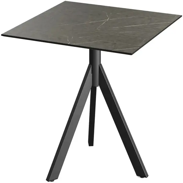 Inklapbare Tafel | INFINITY | HPL/RVS | Marmerlook Blad | Zwart Frame | In-/Outdoor | 700x700x740(h)mm