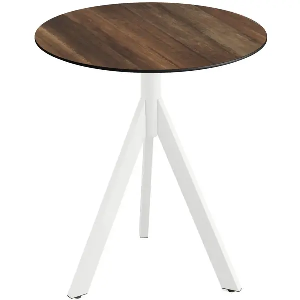 Inklapbare Tafel | INFINITY | HPL/RVS | Houtlook Blad | Wit Frame | In-/Outdoor | Ø700x740(h)mm