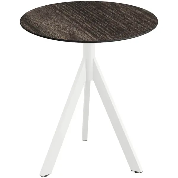 Inklapbare Tafel | INFINITY | HPL/RVS | Houtlook Blad | Wit Frame | In-/Outdoor | Ø700x740(h)mm