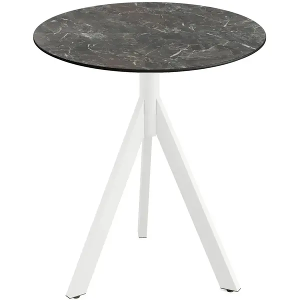 Inklapbare Tafel | INFINITY | HPL/RVS | Marmerlook Blad | Wit Frame | In-/Outdoor | Ø700x740(h)mm
