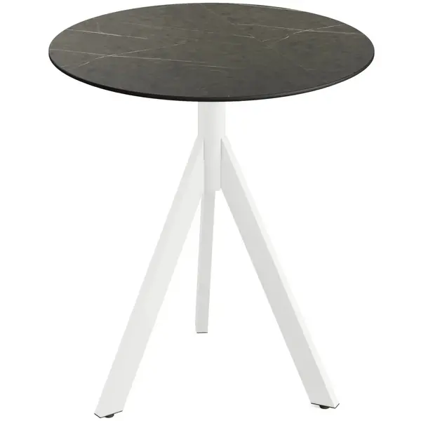 Inklapbare Tafel | INFINITY | HPL/RVS | Marmerlook Blad | Wit Frame | In-/Outdoor | Ø700x740(h)mm