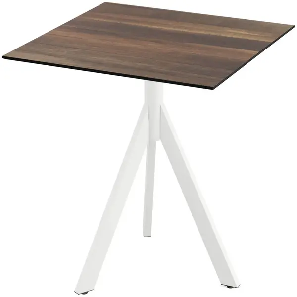 Inklapbare Tafel | INFINITY | HPL/RVS | Houtlook Blad | Wit Frame | In-/Outdoor | 700x700x740(h)mm