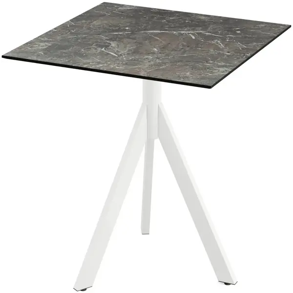 Inklapbare Tafel | INFINITY | HPL/RVS | Marmerlook Blad | Wit Frame | In-/Outdoor | 700x700x740(h)mm