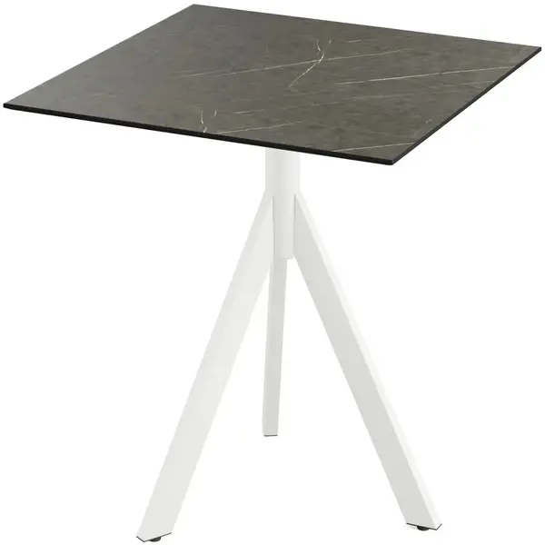 Inklapbare Tafel | INFINITY | HPL/RVS | Marmerlook Blad | Wit Frame | In-/Outdoor | 700x700x740(h)mm