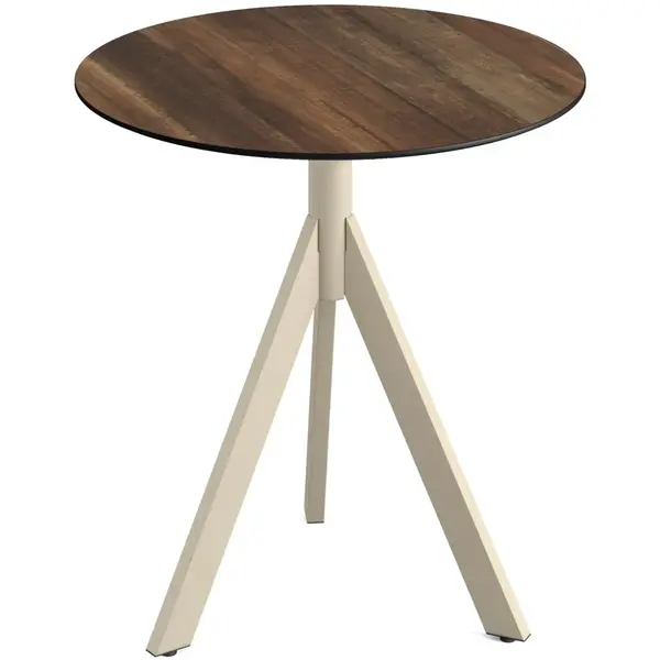 Inklapbare Tafel | INFINITY | HPL/RVS | Houtlook Blad | Zandkleurig Frame | In-/Outdoor | Ø700x740(h)mm