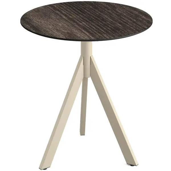 Inklapbare Tafel | INFINITY | HPL/RVS | Houtlook Blad | Zandkleurig Frame | In-/Outdoor | Ø700x740(h)mm