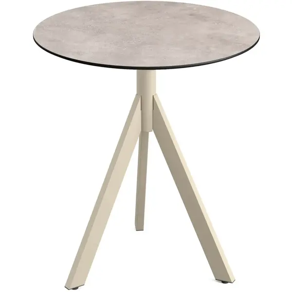 Inklapbare Tafel | INFINITY | HPL/RVS | Steenlook Blad | Zandkleurig Frame | In-/Outdoor | Ø700x740(h)mm