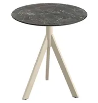 VEBA Inklapbare Tafel | INFINITY | HPL/RVS | Marmerlook Blad | Zandkleurig Frame | In-/Outdoor | Ø700x740(h)mm