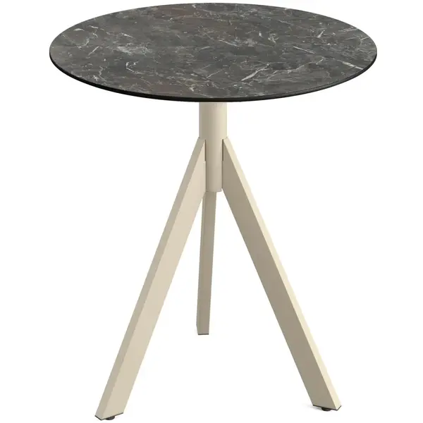 Inklapbare Tafel | INFINITY | HPL/RVS | Marmerlook Blad | Zandkleurig Frame | In-/Outdoor | Ø700x740(h)mm