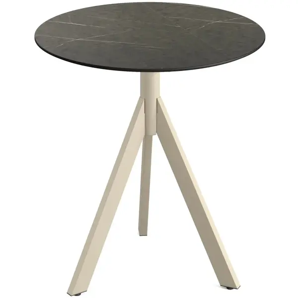 Inklapbare Tafel | INFINITY | HPL/RVS | Marmerlook Blad | Zandkleurig Frame | In-/Outdoor | Ø700x740(h)mm
