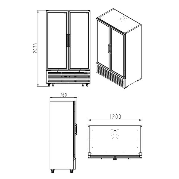Drankenkoeling | DRINK EVO | 1142L | Zwart | +1°C/+9°C | Statisch + Ventilator | Draaideuren | Wielen | 1200x736x2009(h)mm