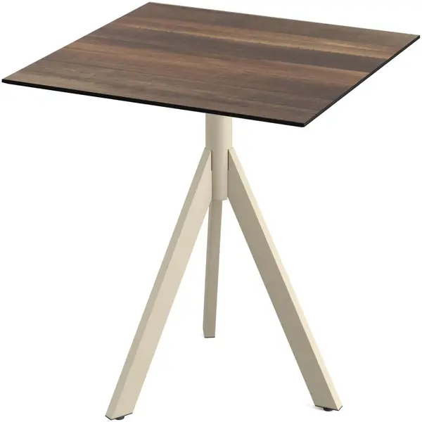Inklapbare Tafel | INFINITY | HPL/RVS | Houtlook Blad | Zandkleurig Frame | In-/Outdoor | 700x700x740(h)mm