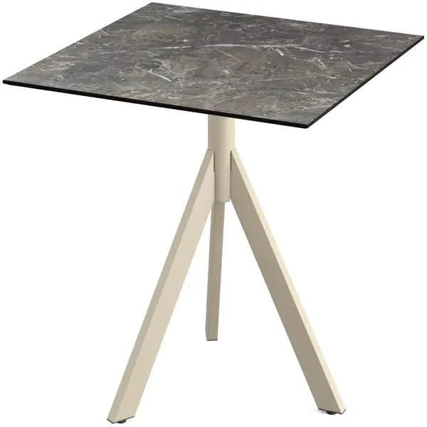 Inklapbare Tafel | INFINITY | HPL/RVS | Marmerlook Blad | Zandkleurig Frame | In-/Outdoor | 700x700x740(h)mm
