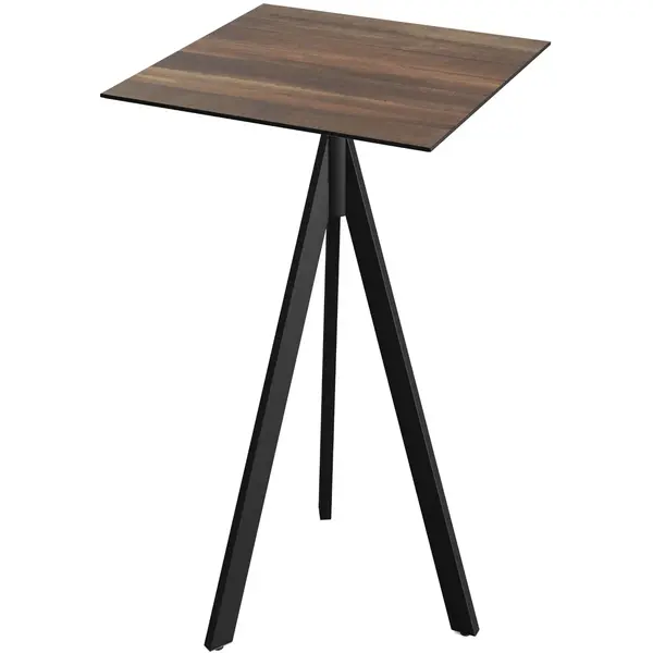 Inklapbare Statafel | INFINITY | HPL/RVS | Houtlook Blad | Zwart Frame | In-/Outdoor | 700x700x1100(h)mm