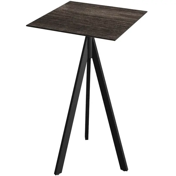 Inklapbare Statafel | INFINITY | HPL/RVS | Houtlook Blad | Zwart Frame | In-/Outdoor | 700x700x1100(h)mm