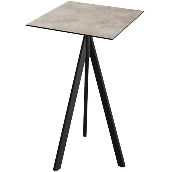 Inklapbare Statafel | INFINITY | HPL/RVS | Steenlook Blad | Zwart Frame | In-/Outdoor | 700x700x1100(h)mm