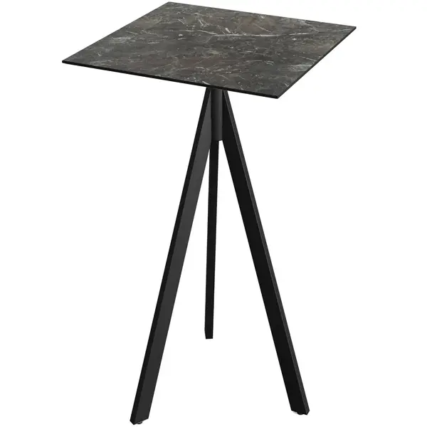 Inklapbare Statafel | INFINITY | HPL/RVS | Marmerlook Blad | Zwart Frame | In-/Outdoor | 700x700x1100(h)mm