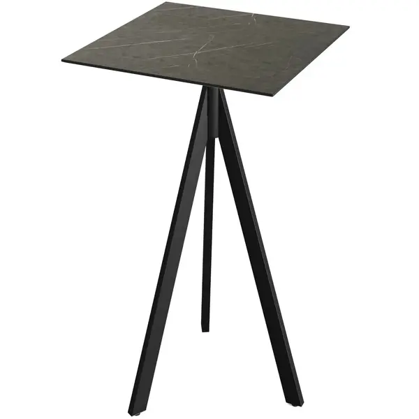 Inklapbare Statafel | INFINITY | HPL/RVS | Marmerlook Blad | Zwart Frame | In-/Outdoor | 700x700x1100(h)mm