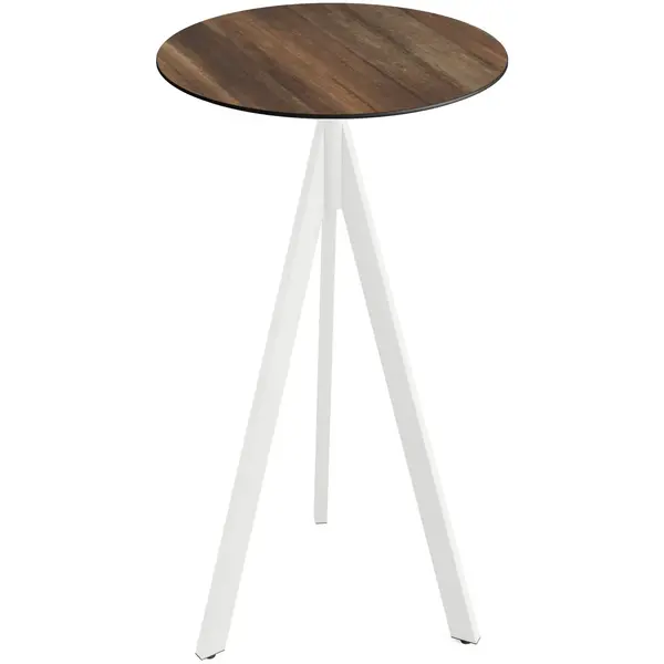 Inklapbare Statafel | INFINITY | HPL/RVS | Houtlook Blad | Wit Frame | In-/Outdoor | Ø700x1100(h)mm