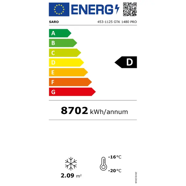 Vrieskast | GTK PRO | 1563L | Zwart | -15°C/-18°C | Geforceerd | Draaideuren | Wielen (Geremd) | 1880x760x2003(h)mm